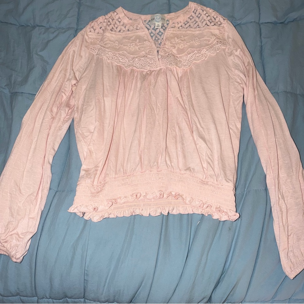 Francesca's Collections Light Pink Lace Blouse